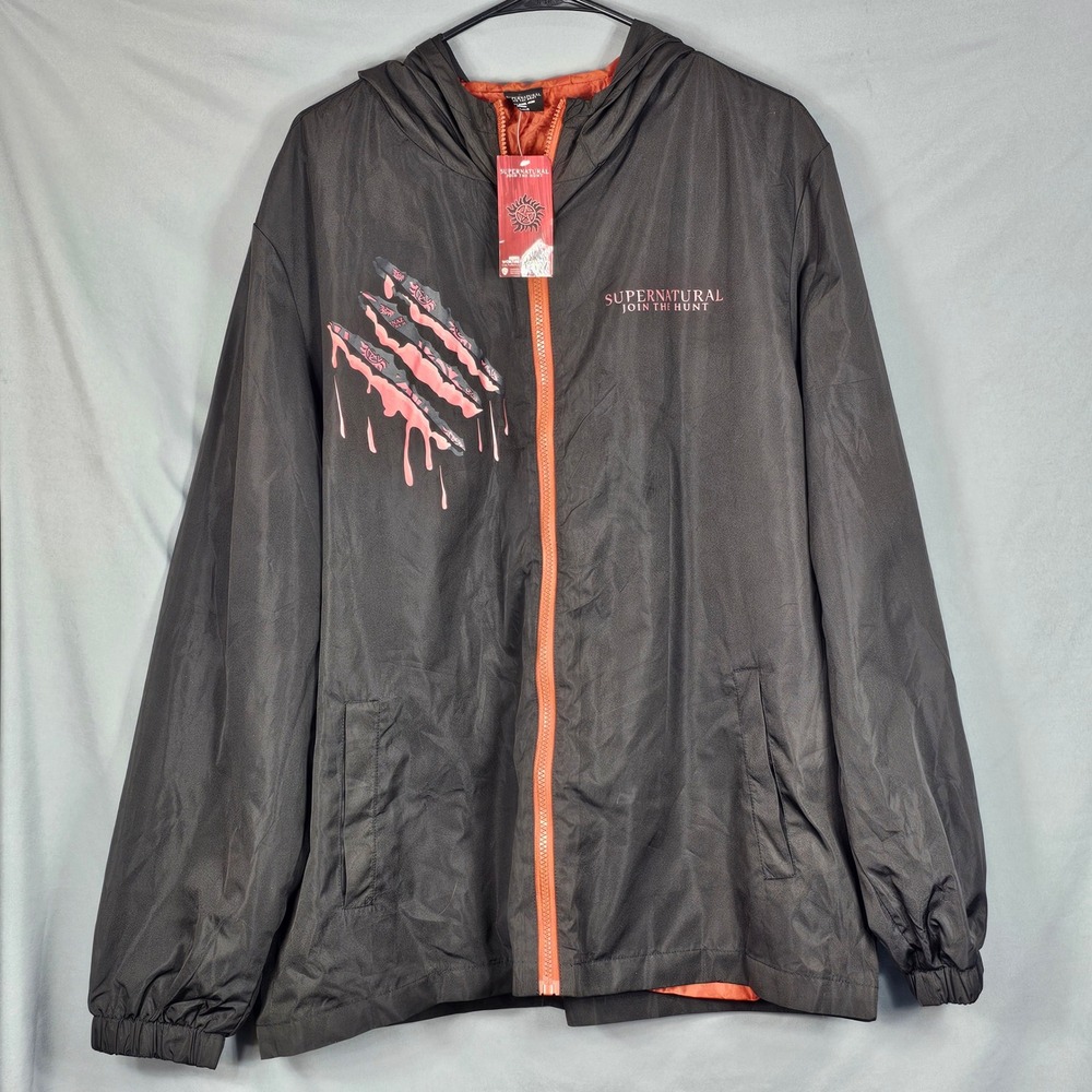 Supernatural NEW Windbreaker Jacket CultureFly Black Orange Mens Large Unisex